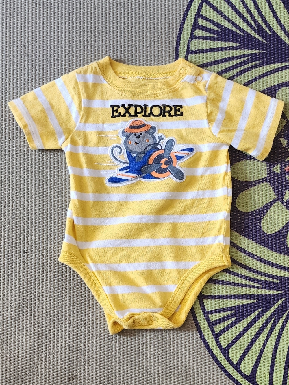 Carter's Yellow and White Striped Baby Romper with Explorer Applique